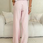 Spodnie damskie z lnu i bawełny Pudrowe – Linora Pants 5