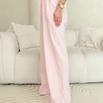 Spodnie damskie z lnu i bawełny Pudrowe – Linora Pants 4