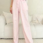 Spodnie damskie z lnu i bawełny Pudrowe – Linora Pants 3