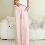 Spodnie damskie z lnu i bawełny Pudrowe – Linora Pants 1