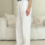 Spodnie damskie z lnu i bawełny Białe – Linora Pants 2