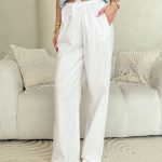Spodnie damskie z lnu i bawełny Białe – Linora Pants 3