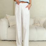 Spodnie damskie z lnu i bawełny Białe – Linora Pants 1