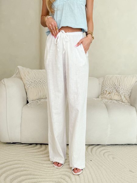 Spodnie damskie z lnu i bawełny Białe – Linora Pants 1