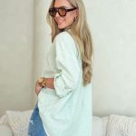 Koszula damska lniana z bawełną Pistacjowa – Linora Shirt 3