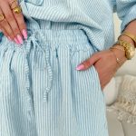 Szorty damskie w paski len i bawełna Błękitne – Striplin Shorts 5