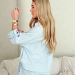 Koszula damska w paski len i bawełna Błękitna – Striplin Shirt 3