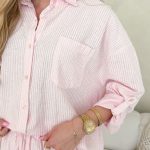 Koszula damska w paski len i bawełna Pudrowa – Striplin Shirt 5