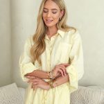 Koszula damska w paski len i bawełna Żółta – Striplin Shirt 1