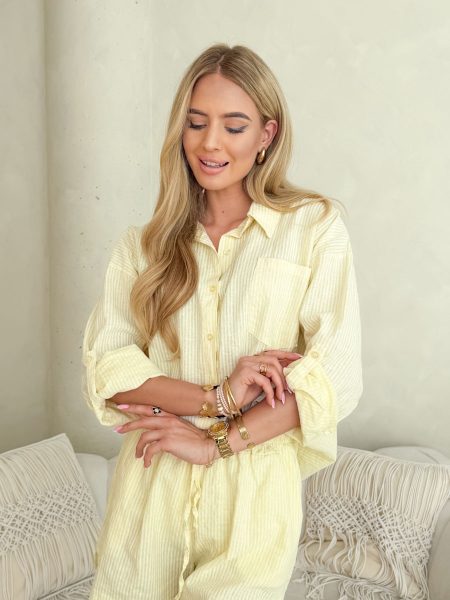 Koszula damska w paski len i bawełna Żółta – Striplin Shirt 1