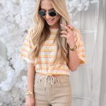 Top damski w paski z wiskozy Żółty – Viscostripe 2