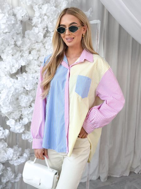 Kolorowa koszula damska w paski Niebieska – Colorlinea 1