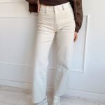 Spodnie jeansowe z koronkowym wykończeniem pasa Beżowe – Waistlina 4