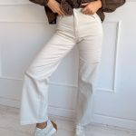 Spodnie jeansowe z koronkowym wykończeniem pasa Beżowe – Waistlina 1