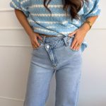 Spodnie jeansowe wide leg z asymetrycznym zapięciem Jasny jeans – Asymira 1