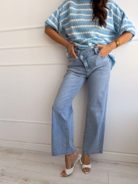 Spodnie jeansowe wide leg z asymetrycznym zapięciem Jasny jeans – Asymira 5