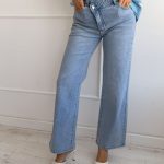 Spodnie jeansowe wide leg z asymetrycznym zapięciem Jasny jeans – Asymira 3