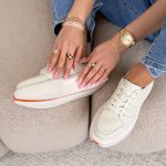 Skórzane sneakersy na grubej podeszwie Beżowe – Boldoria 3