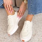 Skórzane sneakersy na grubej podeszwie Beżowe – Boldoria 4