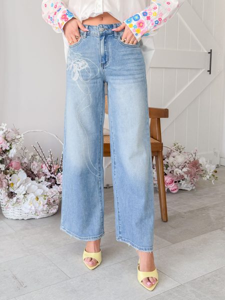 Spodnie jeansowe z cekinowym motylem Jasny jeans – Sequinfly 1