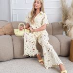 Komplet damski gipiurowy koszula i spodnie Śmietankowy – Guipella Set 2