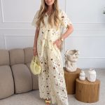 Komplet damski gipiurowy koszula i spodnie Śmietankowy – Guipella Set 1