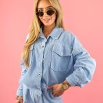 Kurtka sztruksowa zapinana na napy Błękitna – Cordessa 3