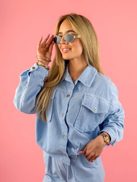 Kurtka sztruksowa zapinana na napy Błękitna – Cordessa 2