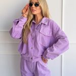 Kurtka sztruksowa zapinana na napy Liliowa – Cordessa 4