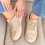 Sneakersy skórzane wiązane Beżowy – Lacoria 1