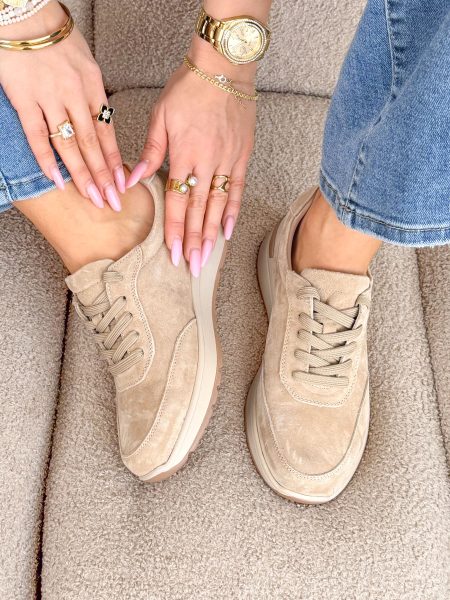 Sneakersy skórzane wiązane Beżowy – Lacoria 1
