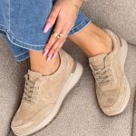 Sneakersy skórzane wiązane Beżowy – Lacoria 2