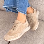 Sneakersy skórzane wiązane Beżowy – Lacoria 3