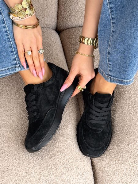 Sneakersy skórzane wiązane Czarny – Lacoria 1