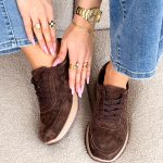 Sneakersy skórzane wiązane Czekoladowy – Lacoria 1