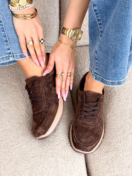 Sneakersy skórzane wiązane Czekoladowy – Lacoria 1