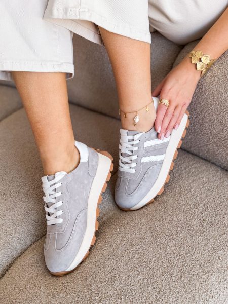 Sneakersy skórzane na traperowej podeszwie Szary – Trekkera 1