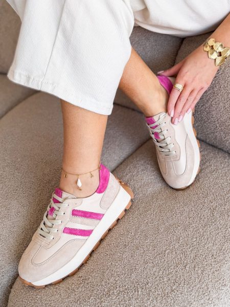 Sneakersy skórzane na traperowej podeszwie Różowy – Trekkera 1