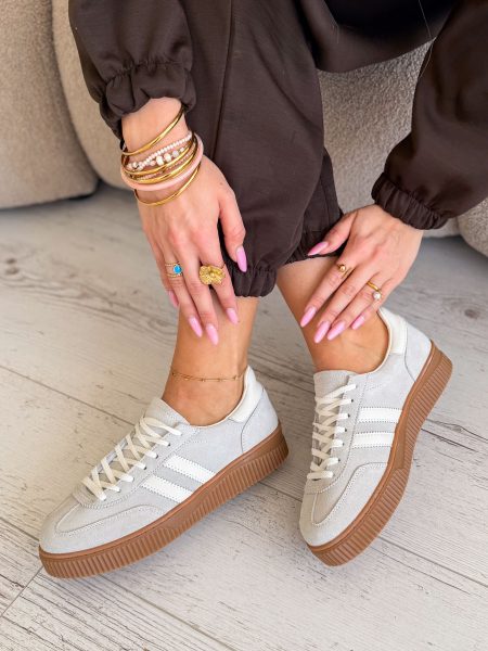 Skórzane sneakersy na platformie Szary – Levoria 4