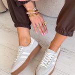 Skórzane sneakersy na platformie Szary – Levoria 3