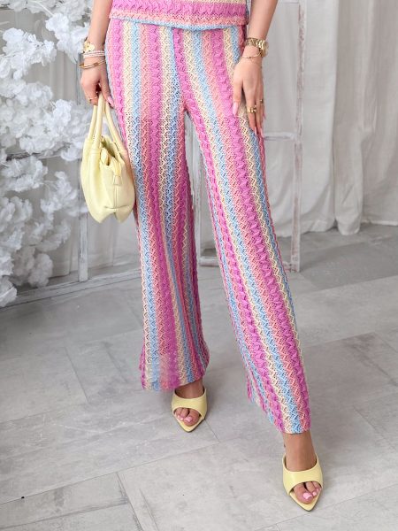 Kolorowe spodnie dzianinowe z gumką Różowe – Colorflex 1