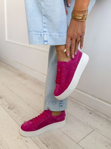 Sneakersy skórzane ażurowe Fuksjowy – Perfora 1