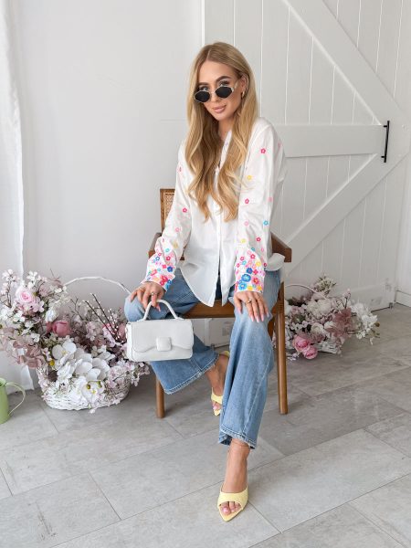 Koszula z kwiatowym haftem Biała – Florembra 1