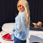 Bluzka z wiązaniem pod szyją Błękitna – Tieva 4