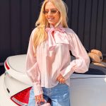 Bluzka z wiązaniem pod szyją Pudrowa – Tieva 3