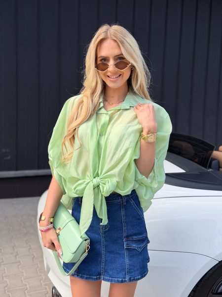 Bluzka koszulowa oversize zwiewna Pistacjowa – Airyra 1