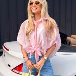 Bluzka koszulowa oversize zwiewna Różowa – Airyra 1