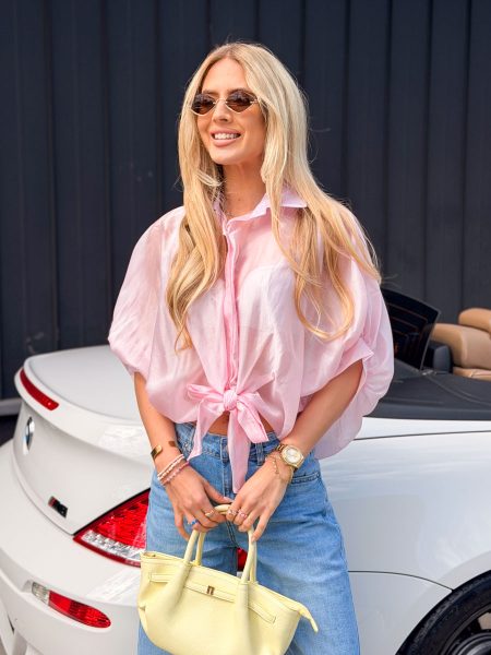 Bluzka koszulowa oversize zwiewna Różowa – Airyra 1