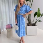 Sukienka koszulowa w groszki Błękitny – Pollette 6