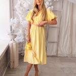 Koszulowa sukienka midi z wiskozy Bananowa – Visella 5